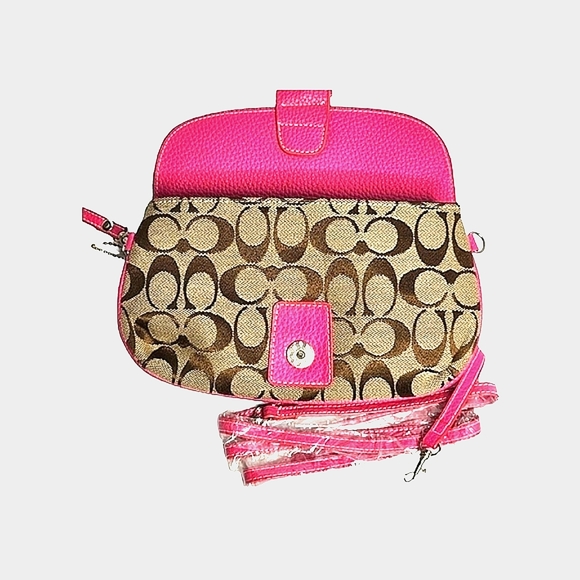 Coach Handbags - Coach crossbody mini bag signature monogram canvas and hot pink leather & suede
